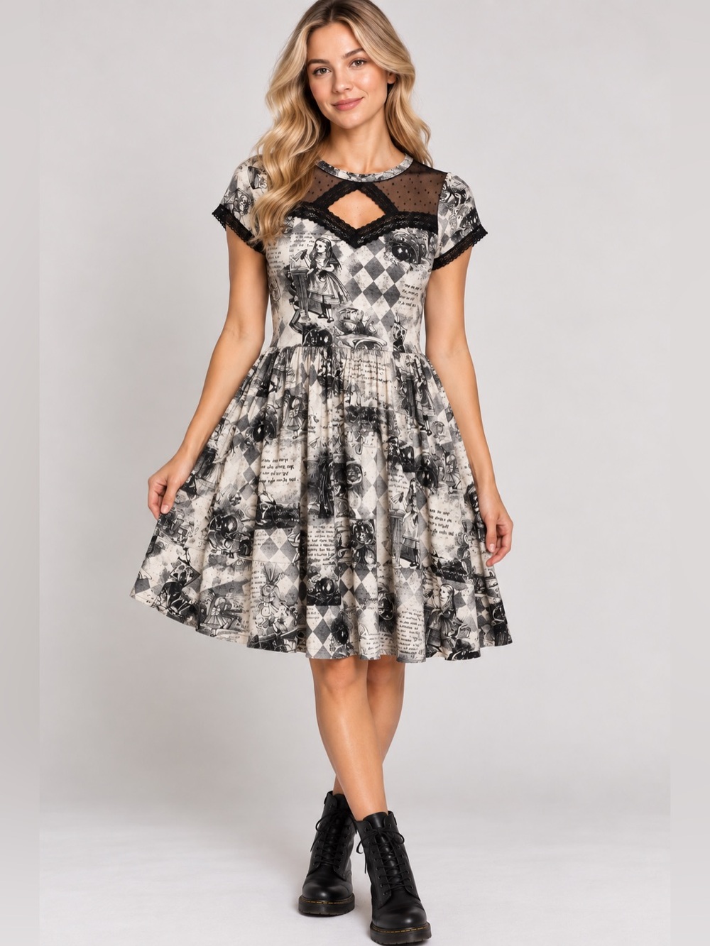 Hot Topic Alice in Wonderland Gothic Mesh Lace Fit & Flare Dress Dark Academia